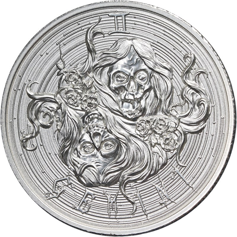 Intaglio Mint Gemini Zombie Zodiac 2 Ounce High Relief Silver: Intaglio Mint Gemini Zombie Zodiac 2 Ounce High Relief Silver This Intaglio Mint 2 Ounce Silver Zombie Zodiac - Gemini coin features a high relief design with exceptional luster and a strong strike. C