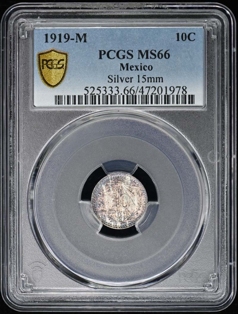 1919 Mexico 10 Centavos Silver Coin PCGS MS66 Uncirculated (1 of 5)