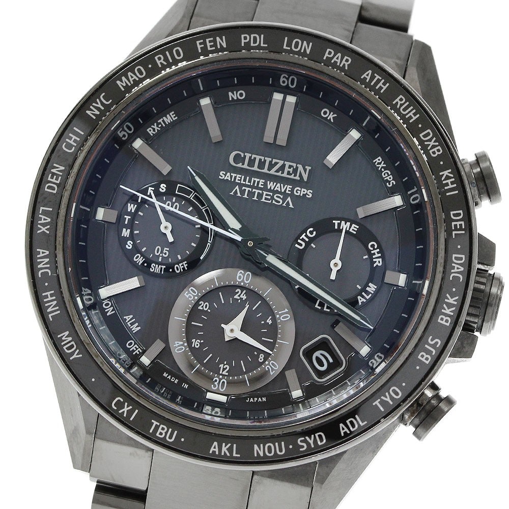 Citizen Attesa Satellite Wave GPS Titanium Solar Radio-Controlled Watch: Citizen Attesa Satellite Wave GPS Titanium Solar Radio-Controlled Watch This Citizen Attesa Satellite Wave GPS men's wristwatch features a robust titanium case and band with a sleek black dial. The so