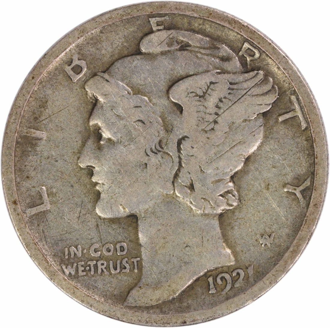 1921 Philadelphia Mercury Dime Fine Grade Uncertified Silver US Coin (1 of 2)