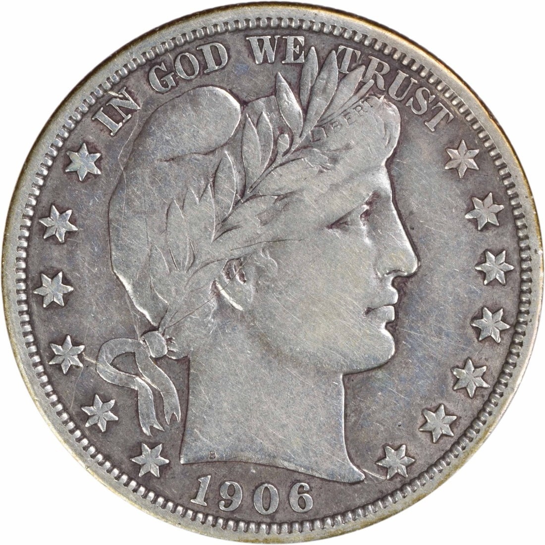 1906-D Barber Half Dollar 50C VF Uncertified 90% Silver: 1906-D Barber Half Dollar 50C VF Uncertified 90% Silver This 1906-D Barber Silver Half Dollar is a beautiful example of classic American coinage. Featuring the iconic Barber design by Charles E. Barbe