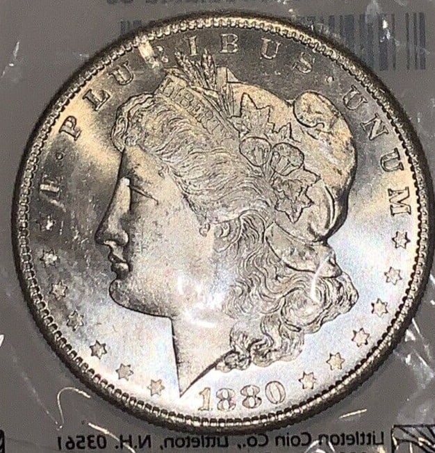 Uncirculated 1880-S Morgan Silver Dollar San Francisco Mint Blast White: Uncirculated 1880-S Morgan Silver Dollar San Francisco Mint Blast White This is an 1880-S Morgan Silver Dollar from the San Francisco Mint. The coin is uncirculated and features a bright, lustrous app
