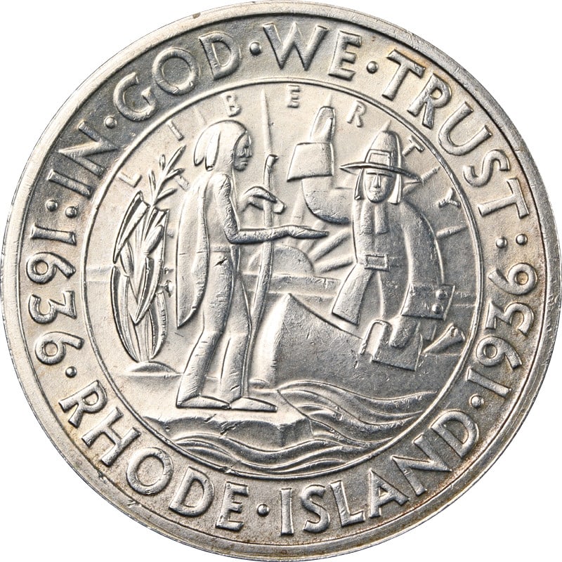 1936 Silver Half Dollar Rhode Island Commemorative Philadelphia Mint: 1936 Silver Half Dollar Rhode Island Commemorative Philadelphia Mint This is a 1936-P Rhode Island Commemorative Half Dollar from the United States. The coin is composed of silver with a fineness of 0