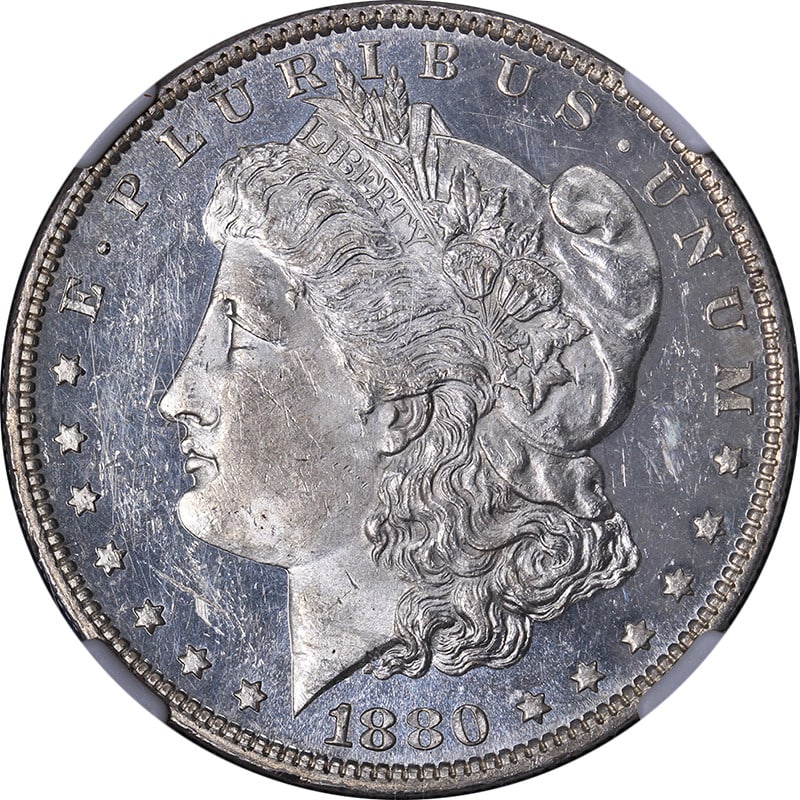 1880-O Morgan Silver Dollar NGC MS63 PL Strong Eye Appeal: 1880-O Morgan Silver Dollar NGC MS63 PL Strong Eye Appeal This 1880-O Morgan Silver Dollar is a stunning example of numismatic beauty, showcasing exceptional eye appeal and fantastic luster. The coin 
