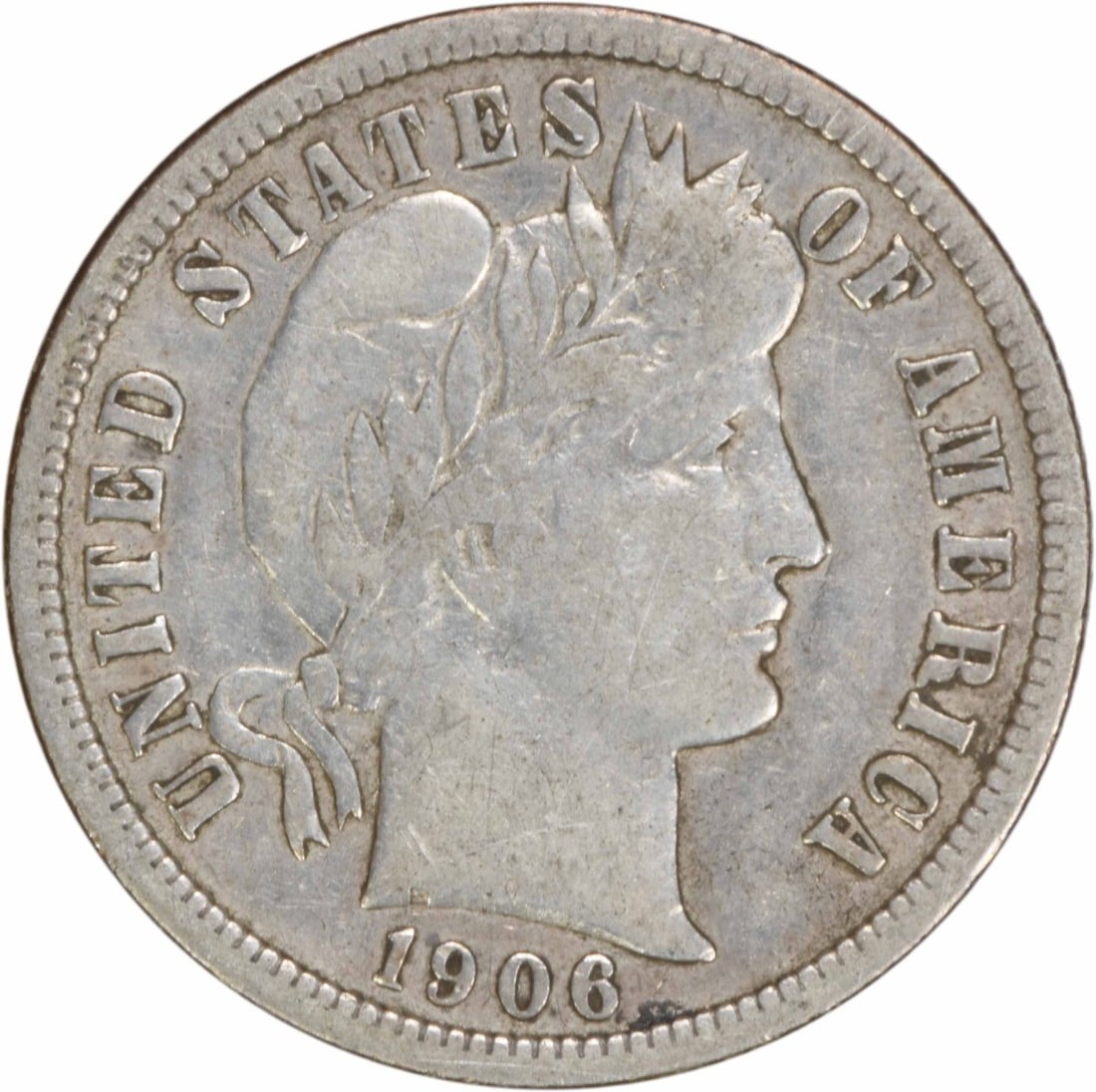 1906-O Barber Dime 90% Silver VF Uncertified Coin (1 of 2)