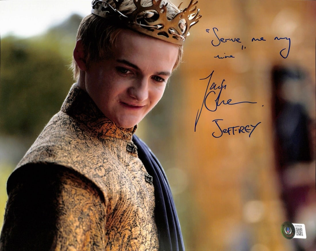 Jack Gleeson Signed 11x14 Photo as Joffrey Baratheon Beckett Authenticated: Jack Gleeson Signed 11x14 Photo as Joffrey Baratheon Beckett Authenticated This is an original 11x14 photograph signed by Jack Gleeson, known for his role as Joffrey Baratheon in the TV series Game of