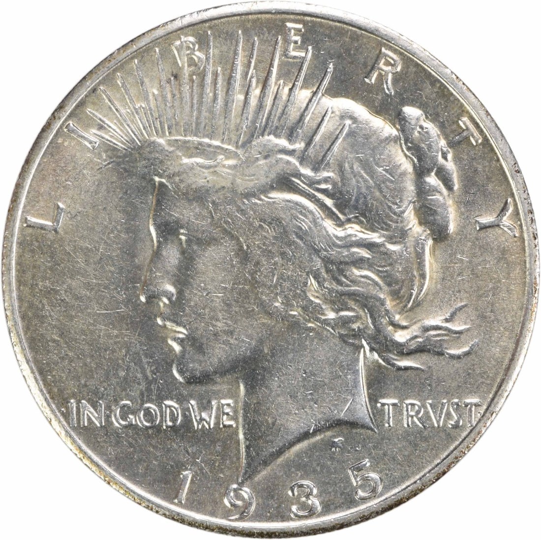 1935-S Peace Silver Dollar AU Uncertified 90% Silver Coin: 1935-S Peace Silver Dollar AU Uncertified 90% Silver Coin The 1935-S Peace Silver Dollar is a remarkable coin, minted in San Francisco. This AU (About Uncirculated) example showcases the iconic Peace 