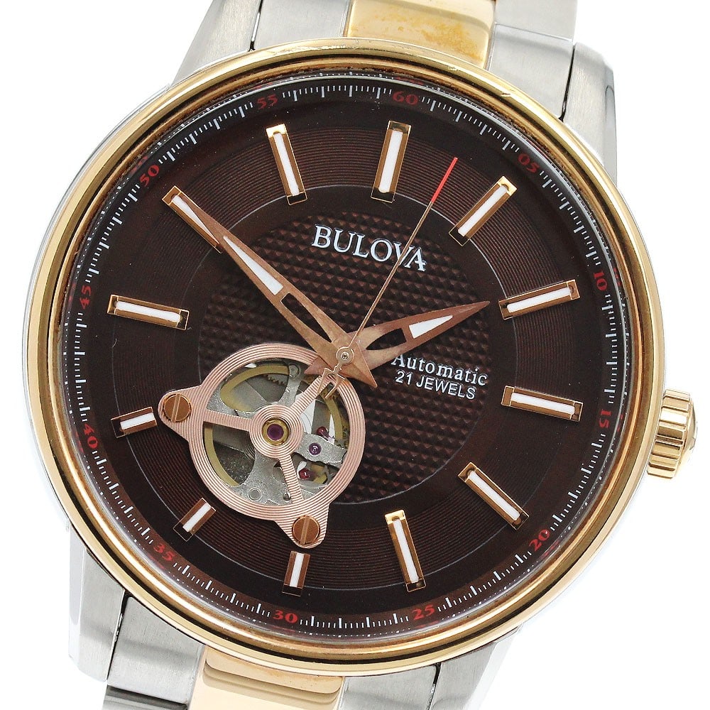 Bulova Classic 98A140 men's automatic wristwatch: Bulova Classic 98A140 men's automatic wristwatch This Bulova 98A140 Classic men's wristwatch features a stainless steel and gold-plated case and band, complemented by a brown dial. The watch operates 