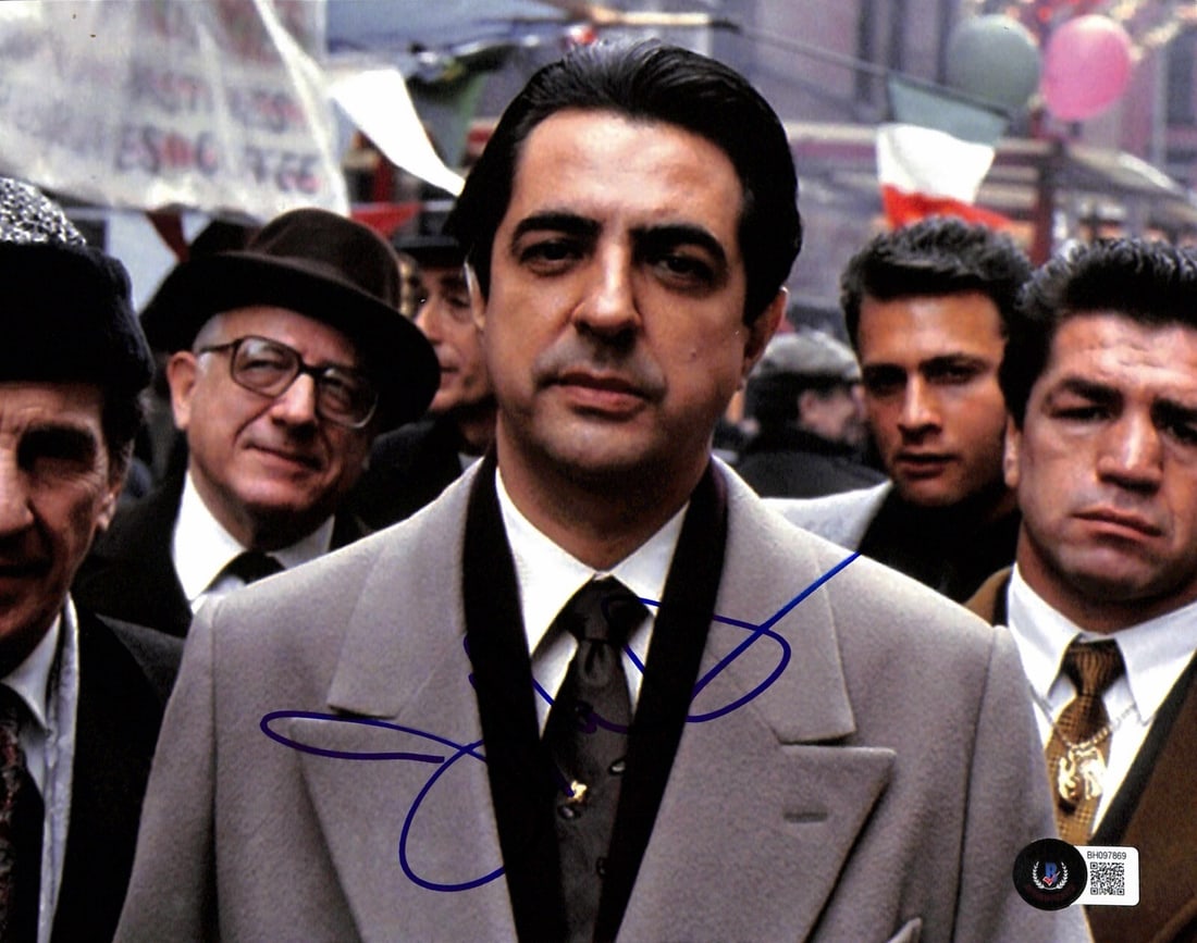 Joe Mantegna Signed 8x10 Photo The Godfather III Beckett Certified: Joe Mantegna Signed 8x10 Photo The Godfather III Beckett Certified This autographed 8x10 photograph features Joe Mantegna, renowned for his role as "Joey Zasa" in The Godfather III. Signed in blue per