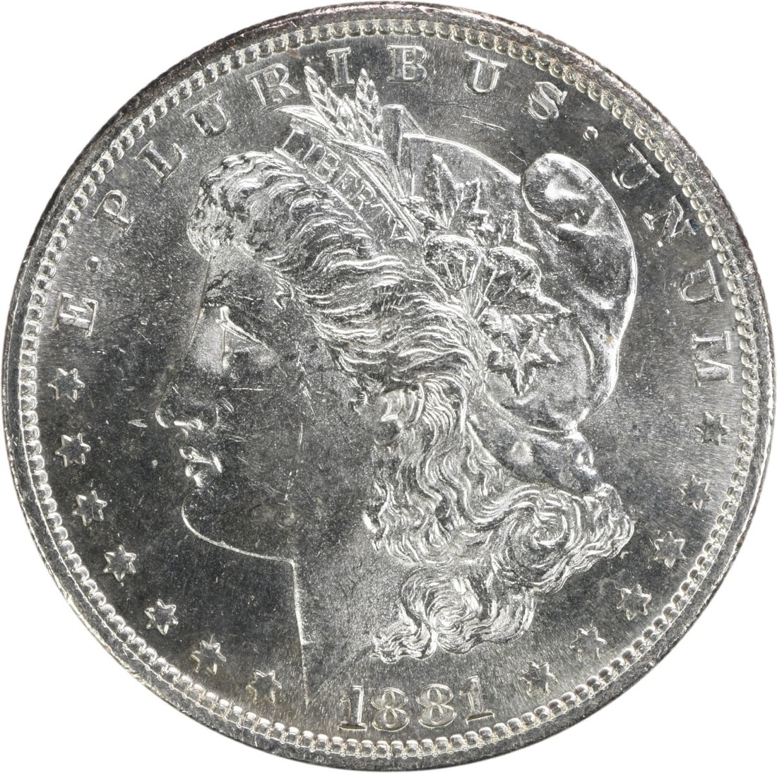 Uncirculated 1881 San Francisco Morgan Silver Dollar BU Uncertified: Uncirculated 1881 San Francisco Morgan Silver Dollar BU Uncertified This 1881-S Morgan Silver Dollar is an uncirculated coin featuring brilliant uncirculated (BU) grade. Minted at the San Francisco Mi