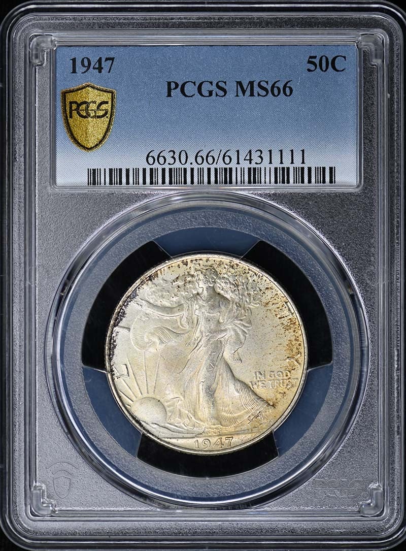 1947 Walking Liberty Half Dollar MS66 PCGS Certified: 1947 Walking Liberty Half Dollar MS66 PCGS Certified This is a 1947 Walking Liberty Half Dollar graded MS66 by PCGS. The coin is uncirculated and was minted in Philadelphia. It features the iconic Wal