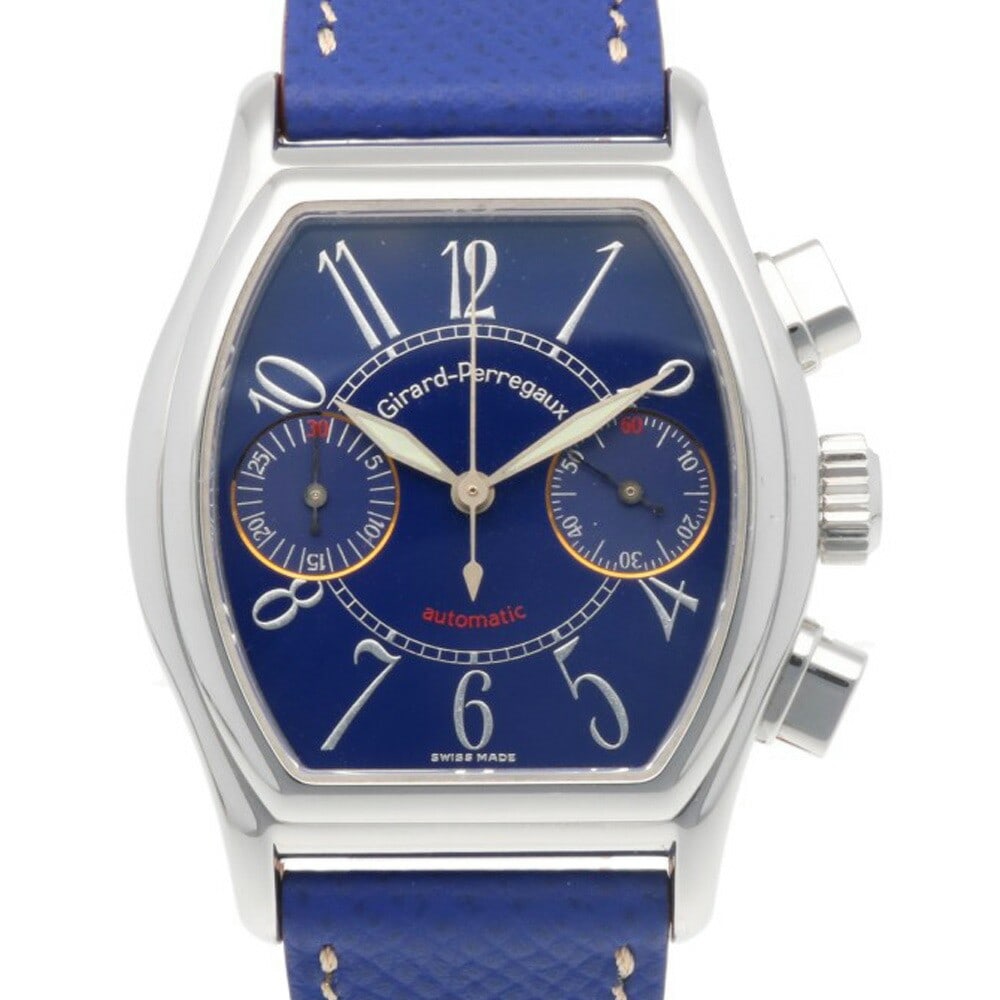 Richeville Chronograph Girard Perregaux Automatic Steel Men's Wristwatch: Richeville Chronograph Girard Perregaux Automatic Steel Men's Wristwatch This Girard Perregaux Richeville 2750 men's wristwatch features a stainless steel case in a silver and blue color scheme. The w