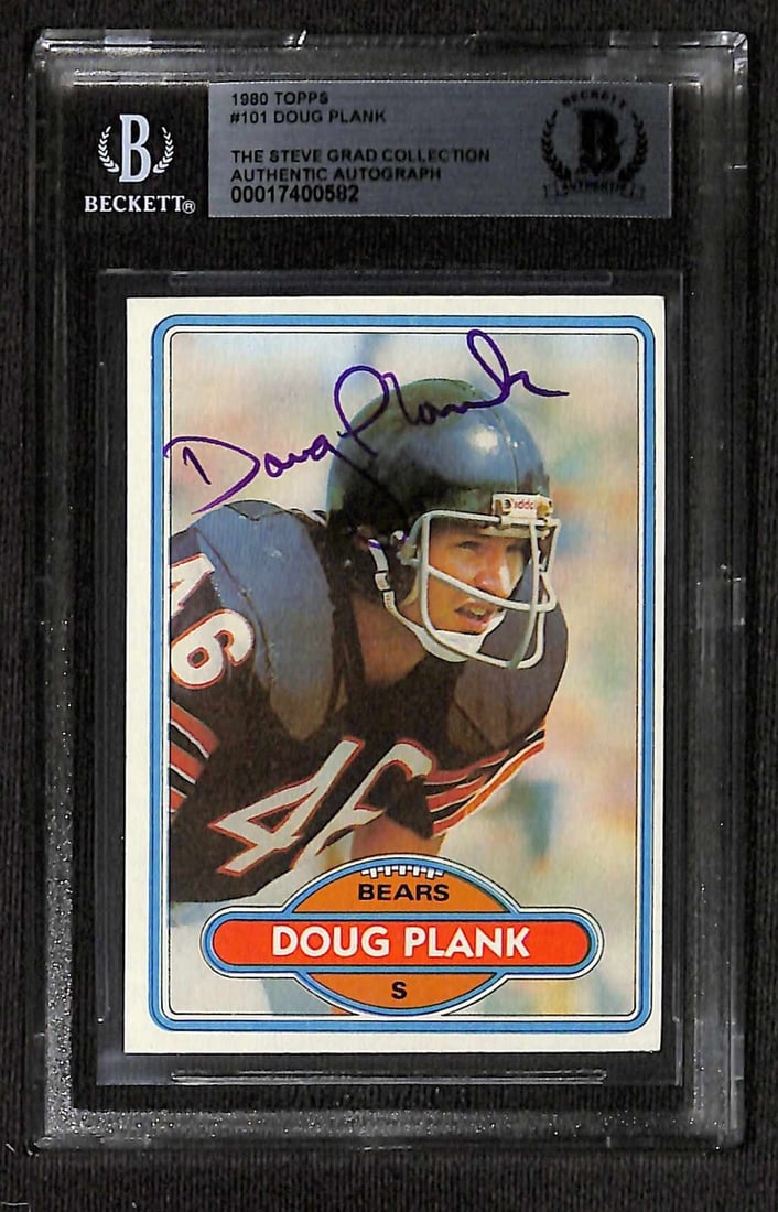 Doug Plank Signed 1980 Topps #101 Football Card Beckett Authenticated: Doug Plank Signed 1980 Topps #101 Football Card Beckett Authenticated This is an original 1980 Topps #101 sports trading card featuring Chicago Bears safety Doug Plank, signed in blue permanent marker