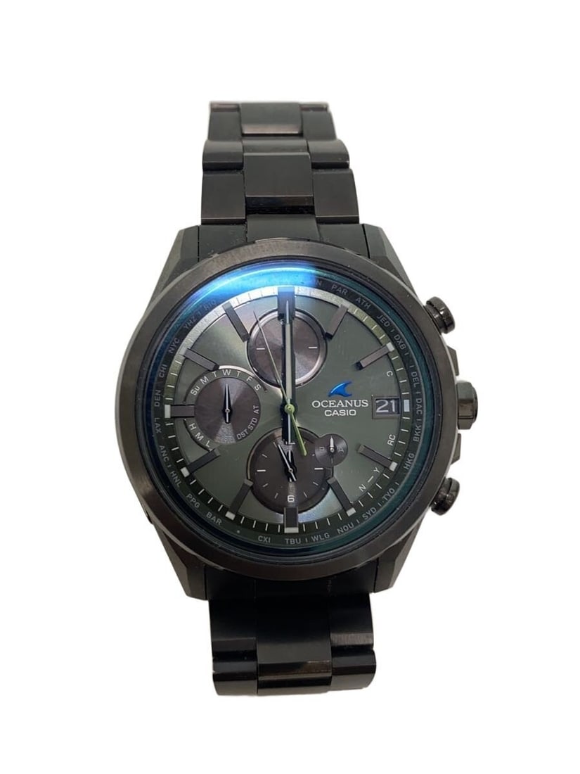 CASIO Oceanus OCW-T4000BA-1A3JF Green Men's Wristwatch: CASIO Oceanus OCW-T4000BA-1A3JF Green Men's Wristwatch This CASIO Oceanus OCW-T4000BA-1A3JF men's wristwatch features a green dial and a robust design. Made in Japan, it is a pre-owned watch with slig