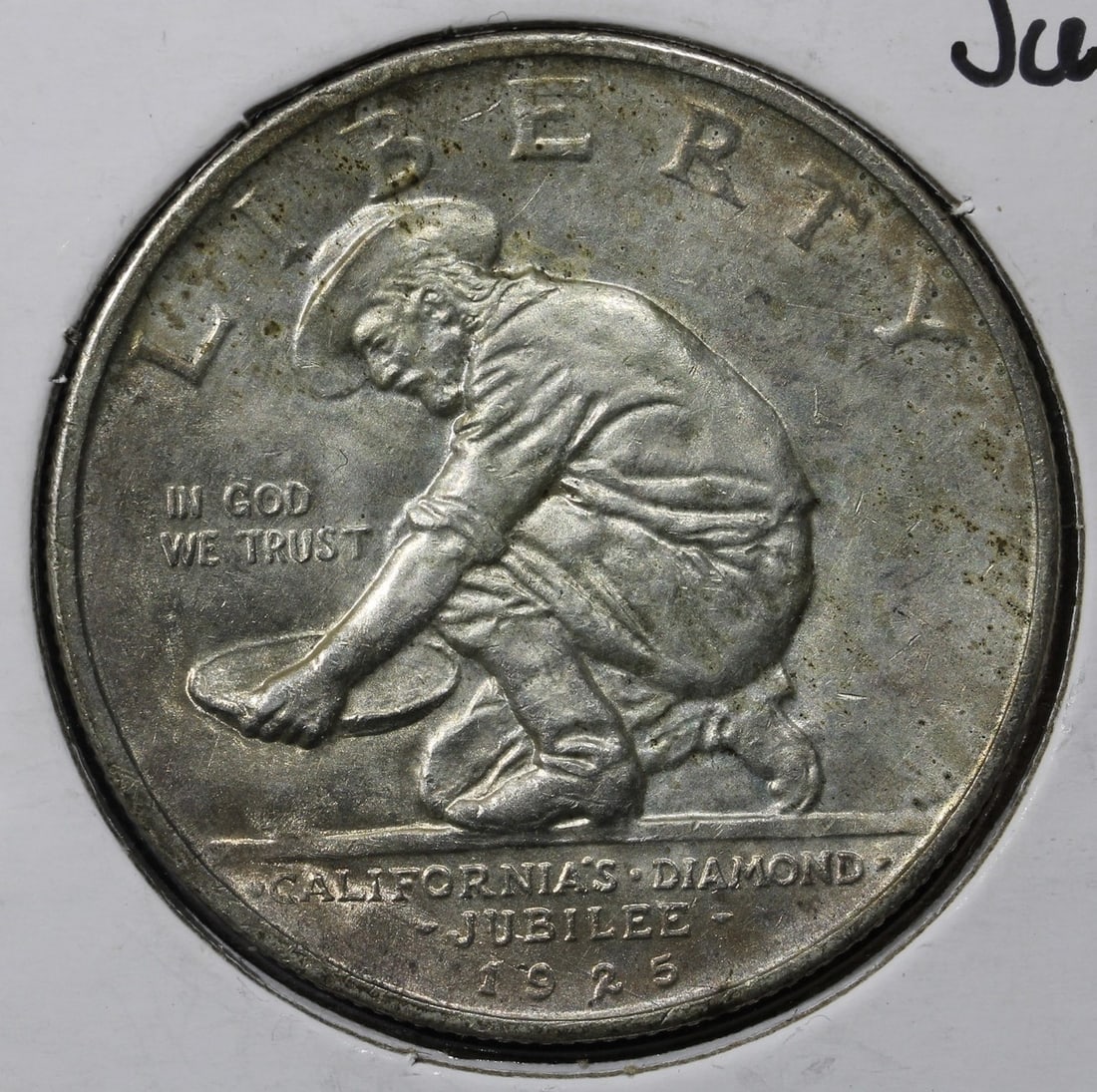 1925 California commemorative silver half dollar 50C: 1925 California commemorative silver half dollar 50C This is a 1925 California Jubilee Classic Commemorative Half Dollar, featuring a silver composition with a fineness of 0.9. Issued to commemorate C