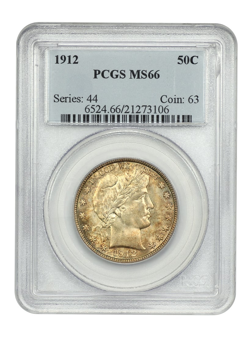 1912 Barber Half Dollar PCGS MS66 Rare Uncirculated Coin: 1912 Barber Half Dollar PCGS MS66 Rare Uncirculated Coin This stunning 1912 Barber Half Dollar is certified by PCGS with a grade of MS66, indicating it is in uncirculated condition. Struck at the Phil