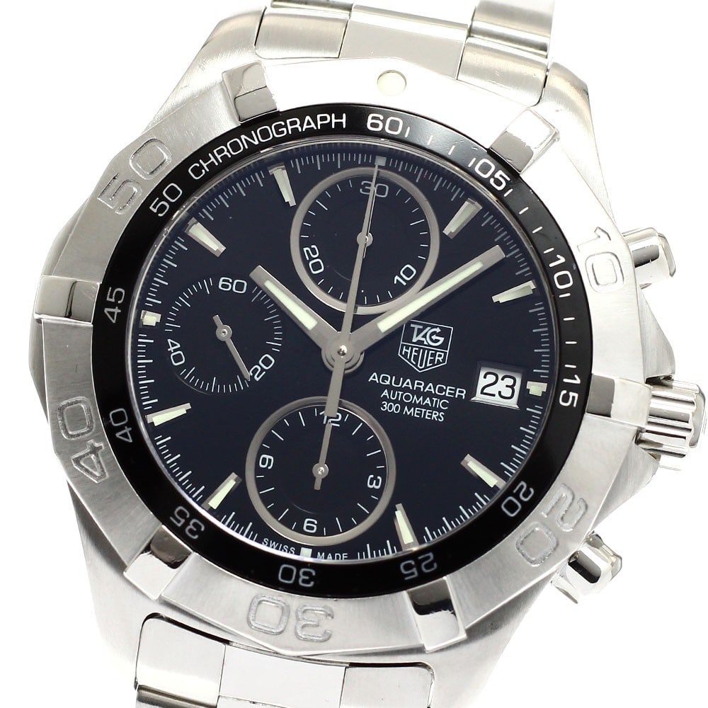 TAG Heuer Aquaracer CAF2110 Automatic Chronograph Men's Wristwatch: TAG Heuer Aquaracer CAF2110 Automatic Chronograph Men's Wristwatch This TAG Heuer Aquaracer Chronograph men's wristwatch, reference CAF2110, features a stainless steel case and bracelet with a black d