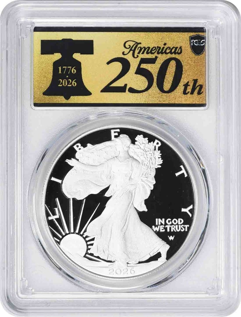 2026 Proof American Eagle Silver Dollar PCGS PR69DCAM FS Anniversary Label: 2026 Proof American Eagle Silver Dollar PCGS PR69DCAM FS Anniversary Label This 2026 American Silver Eagle coin is part of the Congratulations Set and features a proof strike. Certified by PCGS with a