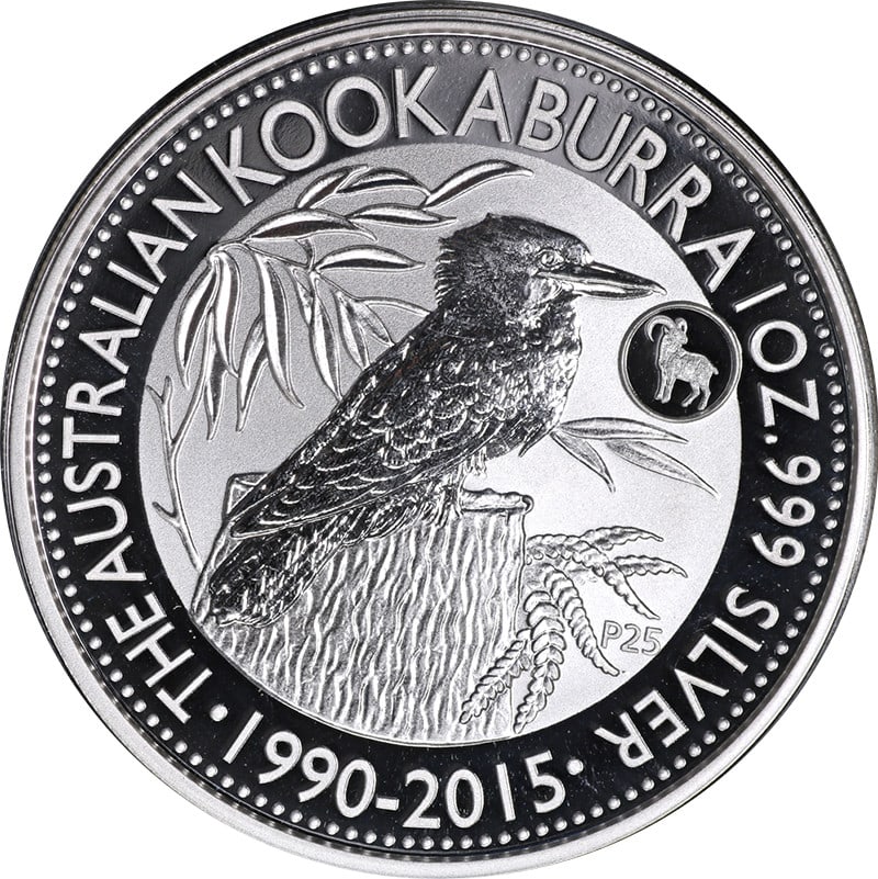 2015 Silver Kookaburra Coin with Goat Privy 1 oz Australia .999 Fine OGP: 2015 Silver Kookaburra Coin with Goat Privy 1 oz Australia .999 Fine OGP This 2015 Australia 1 ounce Silver Kookaburra coin features a Goat Privy mark and is struck in .999 fine silver. The coin is un