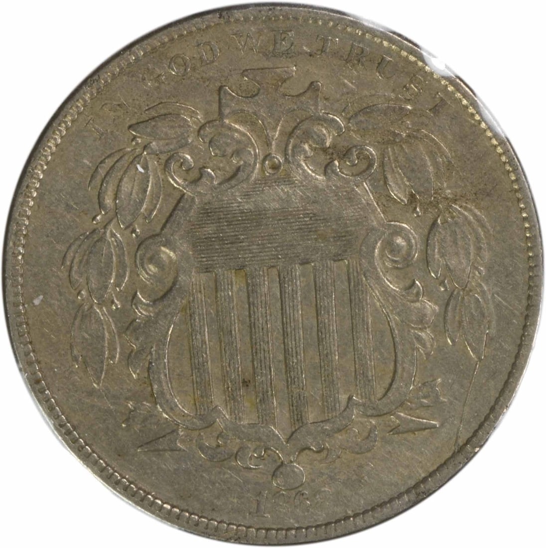 1868 Shield Nickel Var 1 FS-901 5C Uncertified Coin: 1868 Shield Nickel Var 1 FS-901 5C Uncertified Coin This 1868 Shield Nickel is a remarkable piece of numismatic history, designed by James Barton Longacre. It features a composition of 75% copper and 