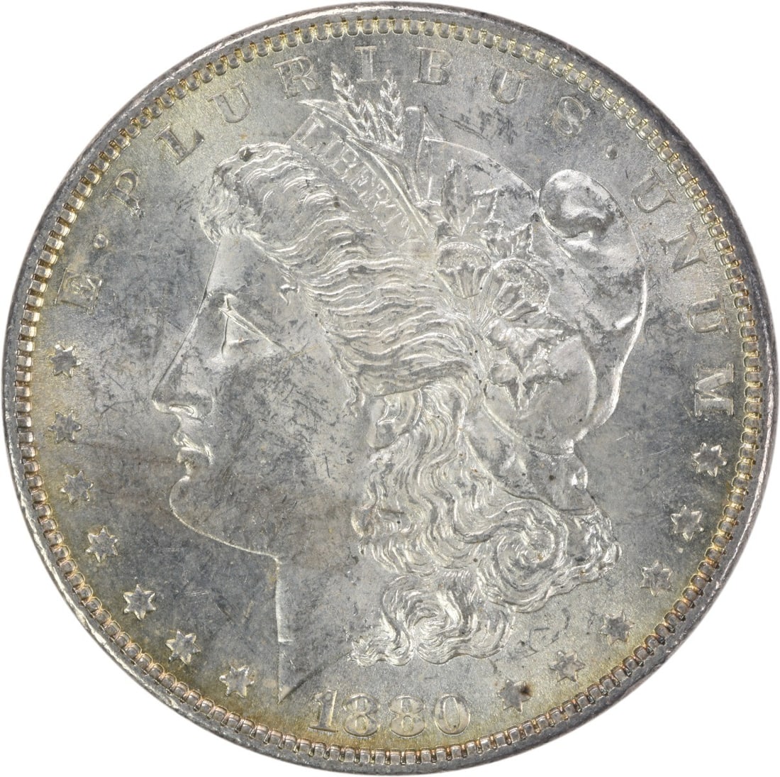 Uncirculated 1880 Silver Dollar Morgan Type Brilliant Uncertified Example: Uncirculated 1880 Silver Dollar Morgan Type Brilliant Uncertified Example This 1880 Morgan Silver Dollar is an uncirculated coin featuring the classic design. Struck in silver with no mint mark, it is