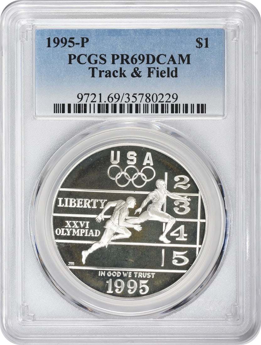 PCGS PR69DCAM 1995 P Olympic Track Field Silver Dollar (1 of 2)