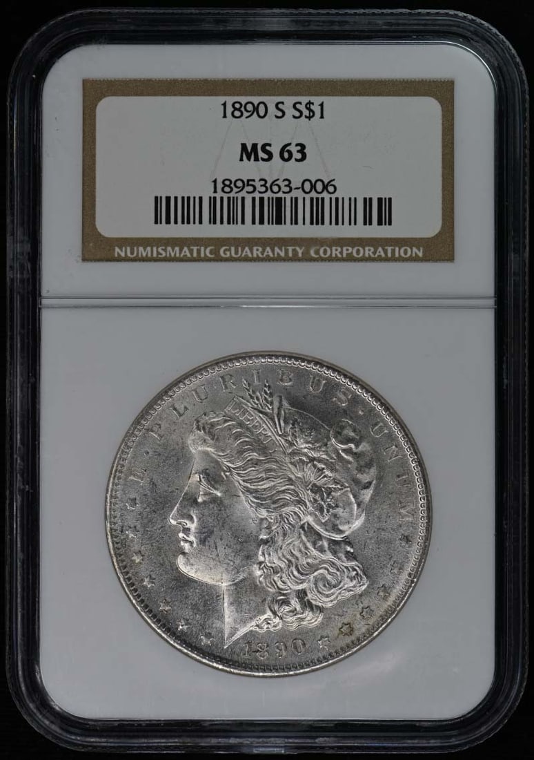1890-S Morgan Dollar NGC MS63 Uncirculated San Francisco Coin: 1890-S Morgan Dollar NGC MS63 Uncirculated San Francisco Coin This 1890-S Morgan Dollar is a stunning piece of numismatic history, graded MS63 by NGC, indicating its uncirculated condition. Struck at 