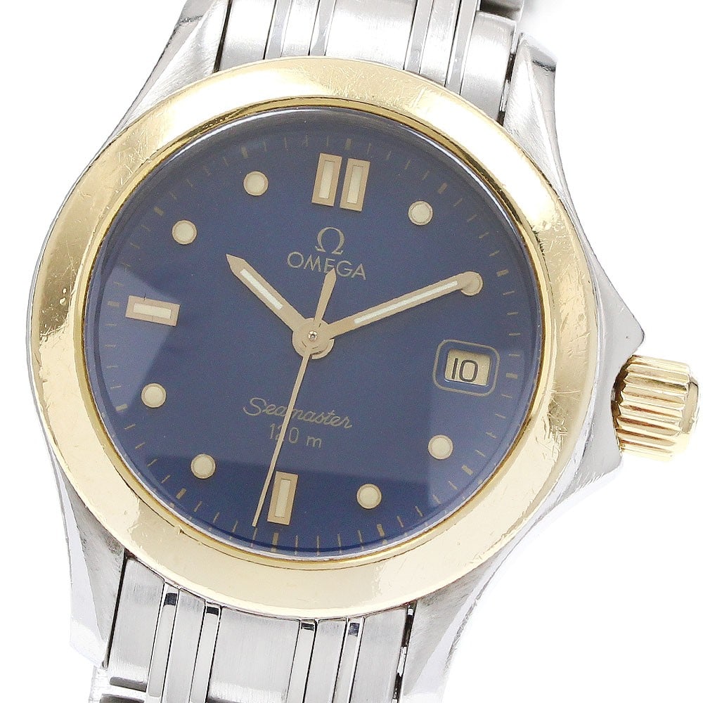 Omega Seamaster 120M Women Quartz Date Watch 2481.80: Omega Seamaster 120M Women Quartz Date Watch 2481.80 This pre-owned OMEGA Seamaster 120M ladies wristwatch features a stainless steel and yellow gold case with a navy dial and date function. The quart