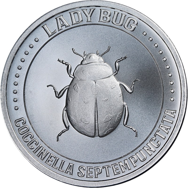 1 oz Silver Lady Bug Coin by Intaglio Mint with OGP and COA: 1 oz Silver Lady Bug Coin by Intaglio Mint with OGP and COA This Intaglio Mint 1 Ounce Silver Lady Bug coin is struck in .999 fine silver and remains in uncirculated, mint state condition. Produced in