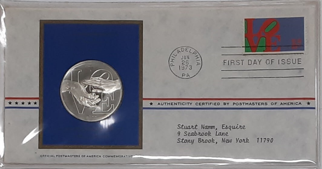 Sterling Silver 1973 Power of Love Medal Uncirculated Postmasters Commemorative: Sterling Silver 1973 Power of Love Medal Uncirculated Postmasters Commemorative This 1973 Postmasters of America commemorative medal was struck by the Franklin Mint in sterling silver to honor the Pow