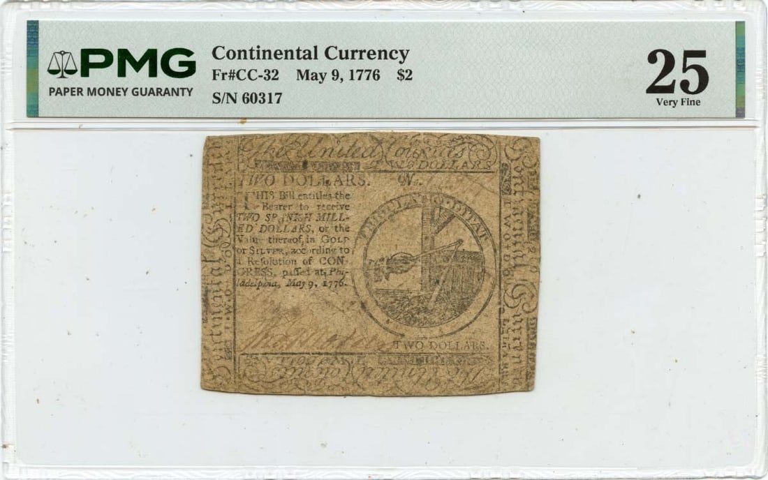 May 9 1776 Two Dollar Continental Currency Note PMG VF25 (1 of 2)