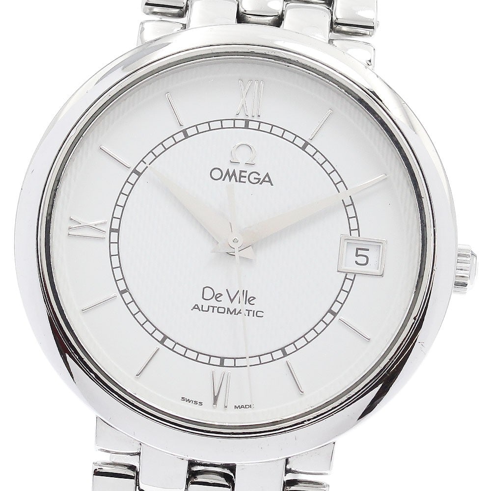 OMEGA De Ville Prestige 7504.31 Automatic Date Wristwatch: OMEGA De Ville Prestige 7504.31 Automatic Date Wristwatch This OMEGA De Ville Prestige Date men's wristwatch features a stainless steel case and bracelet, complemented by a silver dial. The watch is p