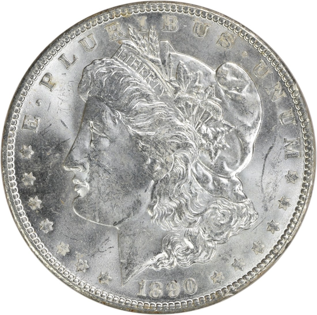 1890 Silver Dollar Morgan BU Uncertified No Mint Mark: 1890 Silver Dollar Morgan BU Uncertified No Mint Mark This is an uncirculated 1890 Morgan Silver Dollar featuring Brilliant Uncirculated (BU) grade. The coin is composed of silver and was minted in th