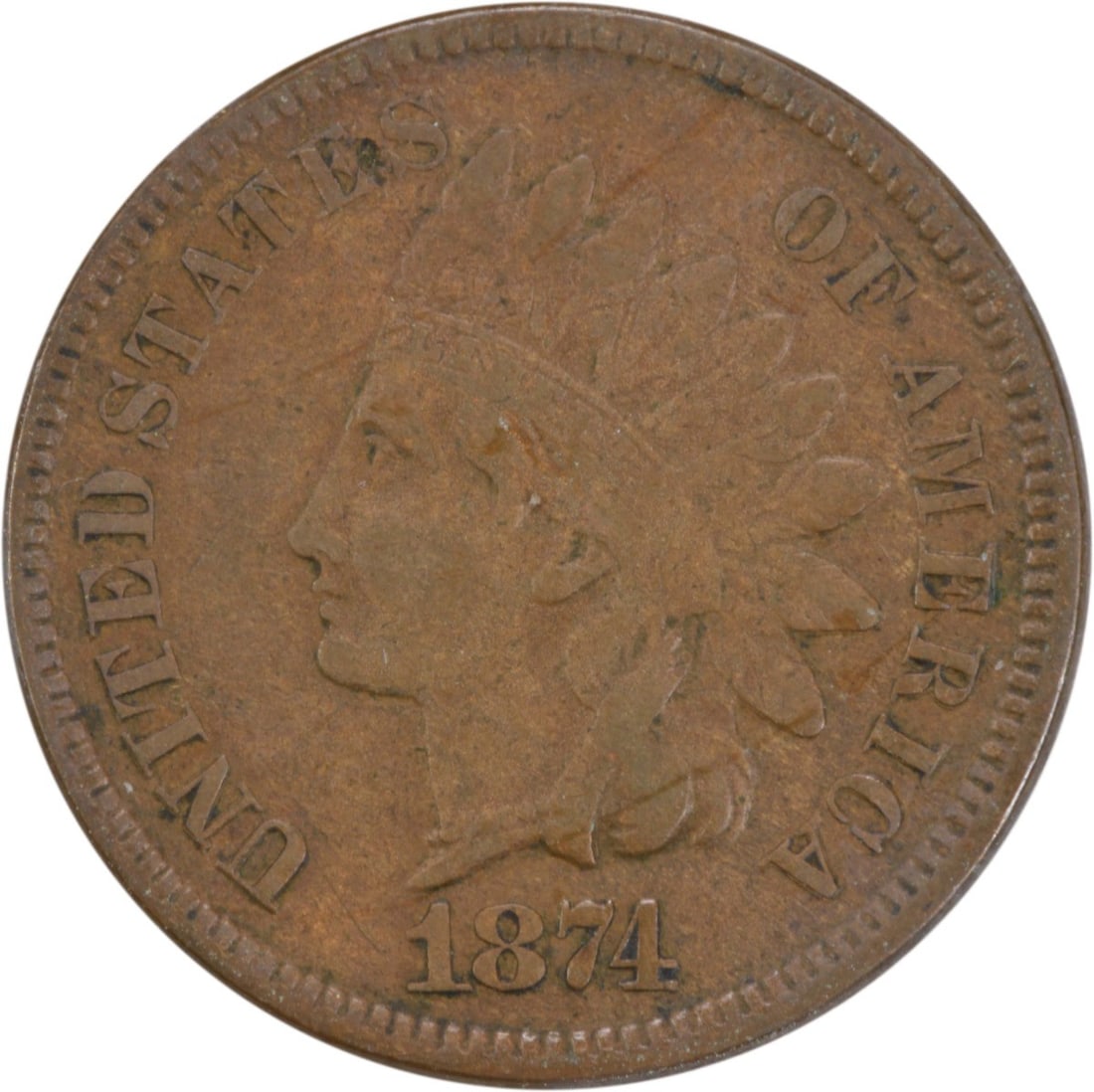 1874 Indian Head Cent VF Uncertified Philadelphia Mint (1 of 2)