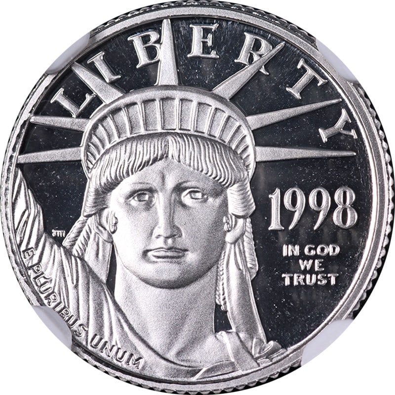 1998-W Platinum American Eagle $10 NGC PF69 Ultra Cameo Coin: 1998-W Platinum American Eagle $10 NGC PF69 Ultra Cameo Coin This stunning 1998-W Platinum American Eagle $10 coin is certified by NGC with a grade of PF69 Ultra Cameo. It features exceptional eye app