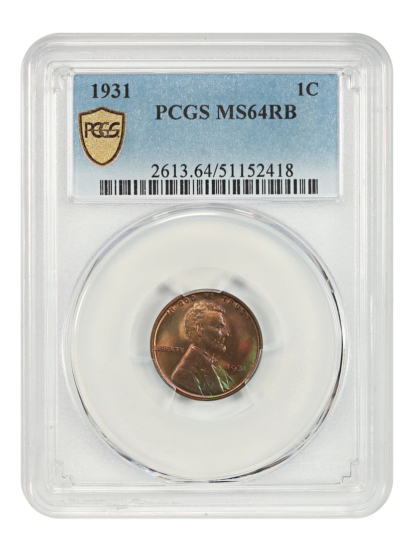 1931 Lincoln Wheat Cent PCGS MS64RB Philadelphia Mint: 1931 Lincoln Wheat Cent PCGS MS64RB Philadelphia Mint This is a 1931 Lincoln Cent featuring the Wheat Reverse design, graded MS64RB by PCGS. The coin is uncirculated and was minted in Philadelphia. It