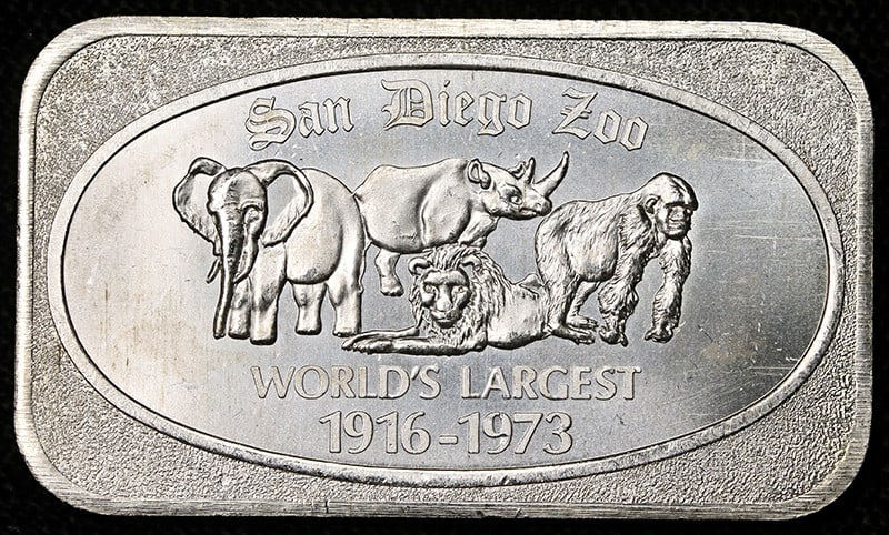 San Diego Zoo 1 Oz 999 Fine Silver Bar by US Silver Corp Vintage: San Diego Zoo 1 Oz 999 Fine Silver Bar by US Silver Corp Vintage This vintage 1 ounce silver bar features a design commemorating the San Diego Zoo, produced by U.S. Silver Corp. Crafted in .999 fine s