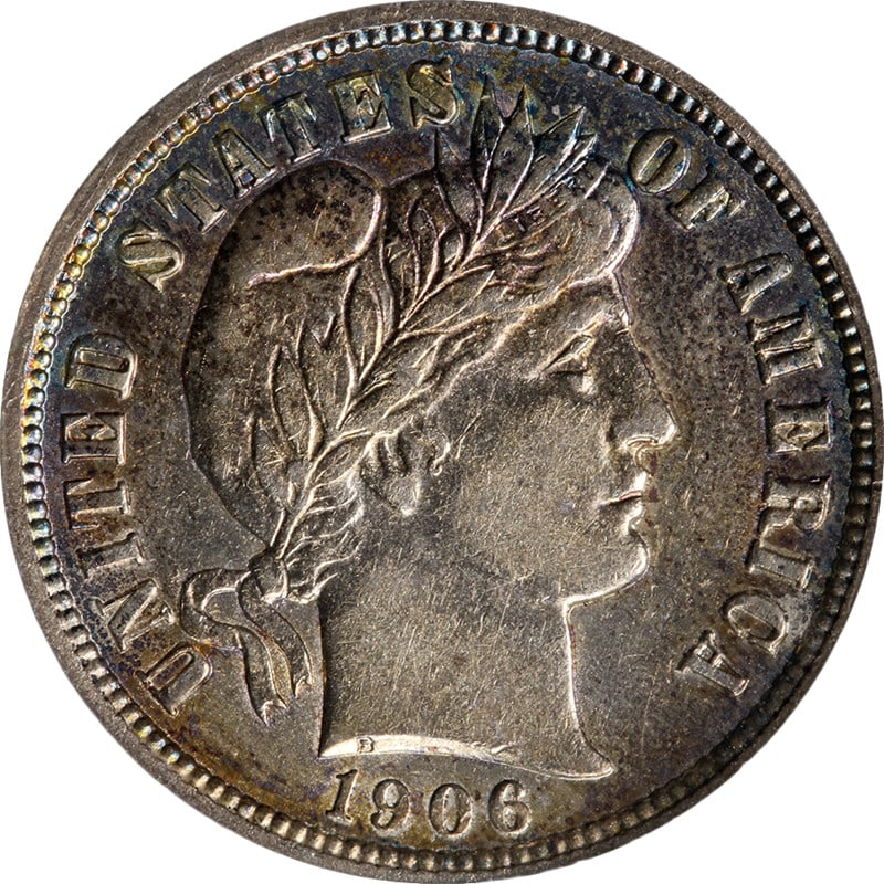 ANACS AU58 Details 1906-O Silver Barber Dime with Attractive Strike: ANACS AU58 Details 1906-O Silver Barber Dime with Attractive Strike This 1906-O Barber Dime is certified by ANACS with a grade of AU58 Details. The coin features a nice strike and maintains decent eye