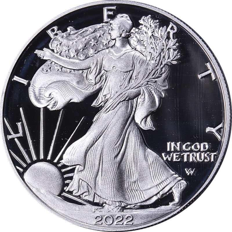 PCGS PR70 DCAM First Strike 2022-S Silver American Eagle Dollar Coin: PCGS PR70 DCAM First Strike 2022-S Silver American Eagle Dollar Coin This 2022-S Silver American Eagle $1 coin is certified by PCGS as PR70 DCAM First Strike. Struck at the San Francisco Mint from .99