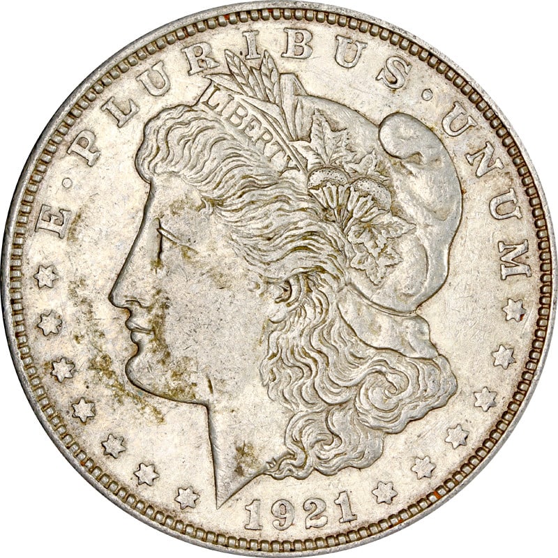 VAM 3A Wing Dot 1921-D Morgan Dollar With Die Crack Silver Coin: VAM 3A Wing Dot 1921-D Morgan Dollar With Die Crack Silver Coin This 1921-D Morgan Silver Dollar is a VAM 3A variety featuring the wing dot and a die crack. It is a circulated coin composed of silver 
