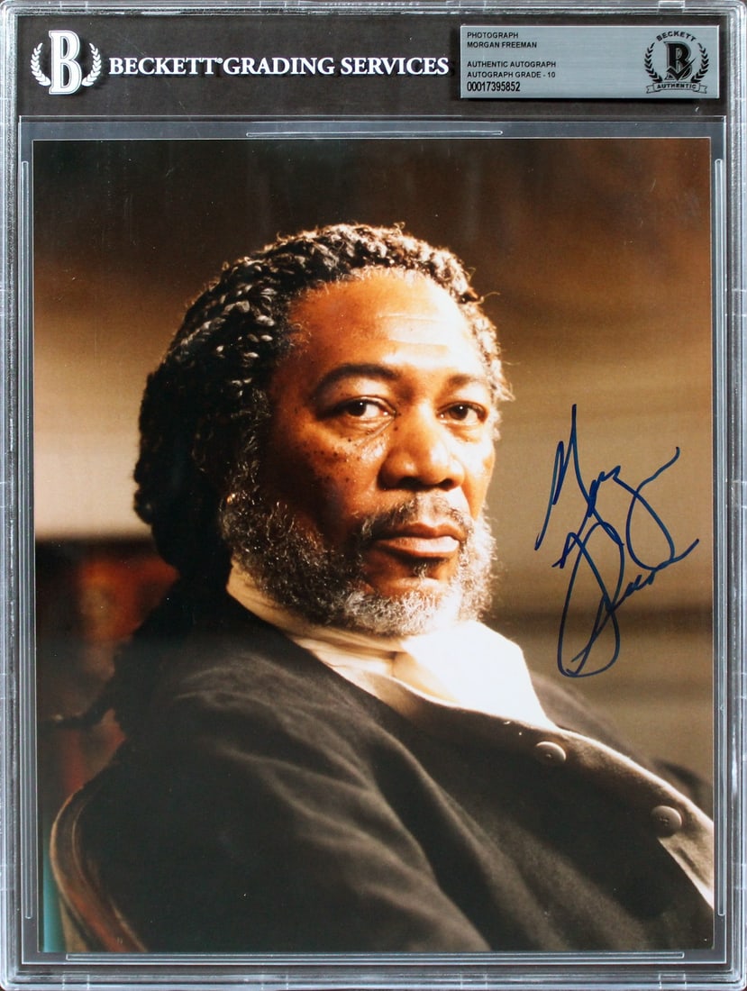 Morgan Freeman Amistad Signed 8x10 Photo Gem Mint 10 Beckett Authenticated: Morgan Freeman Amistad Signed 8x10 Photo Gem Mint 10 Beckett Authenticated This stunning 8x10 photograph features the iconic Morgan Freeman, personally signed and graded Gem Mint 10 by Beckett Authent