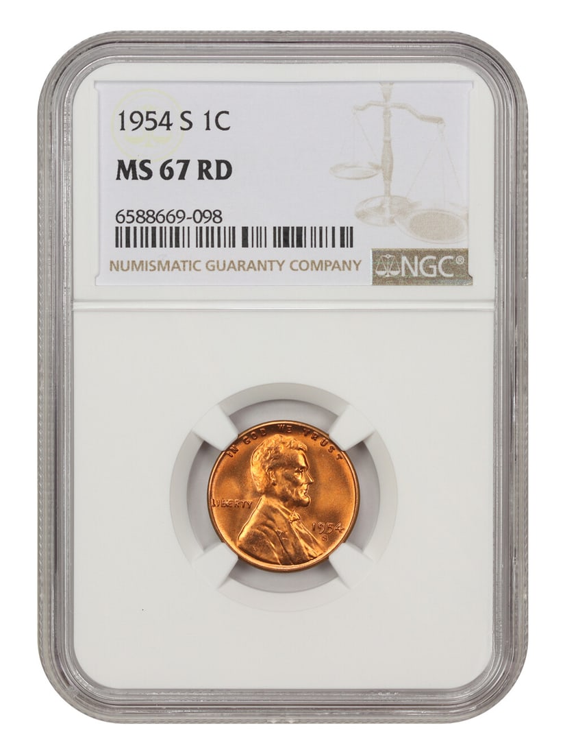 1954-S Lincoln Cent NGC MS67 RD Blazing Red Gem (1 of 4)