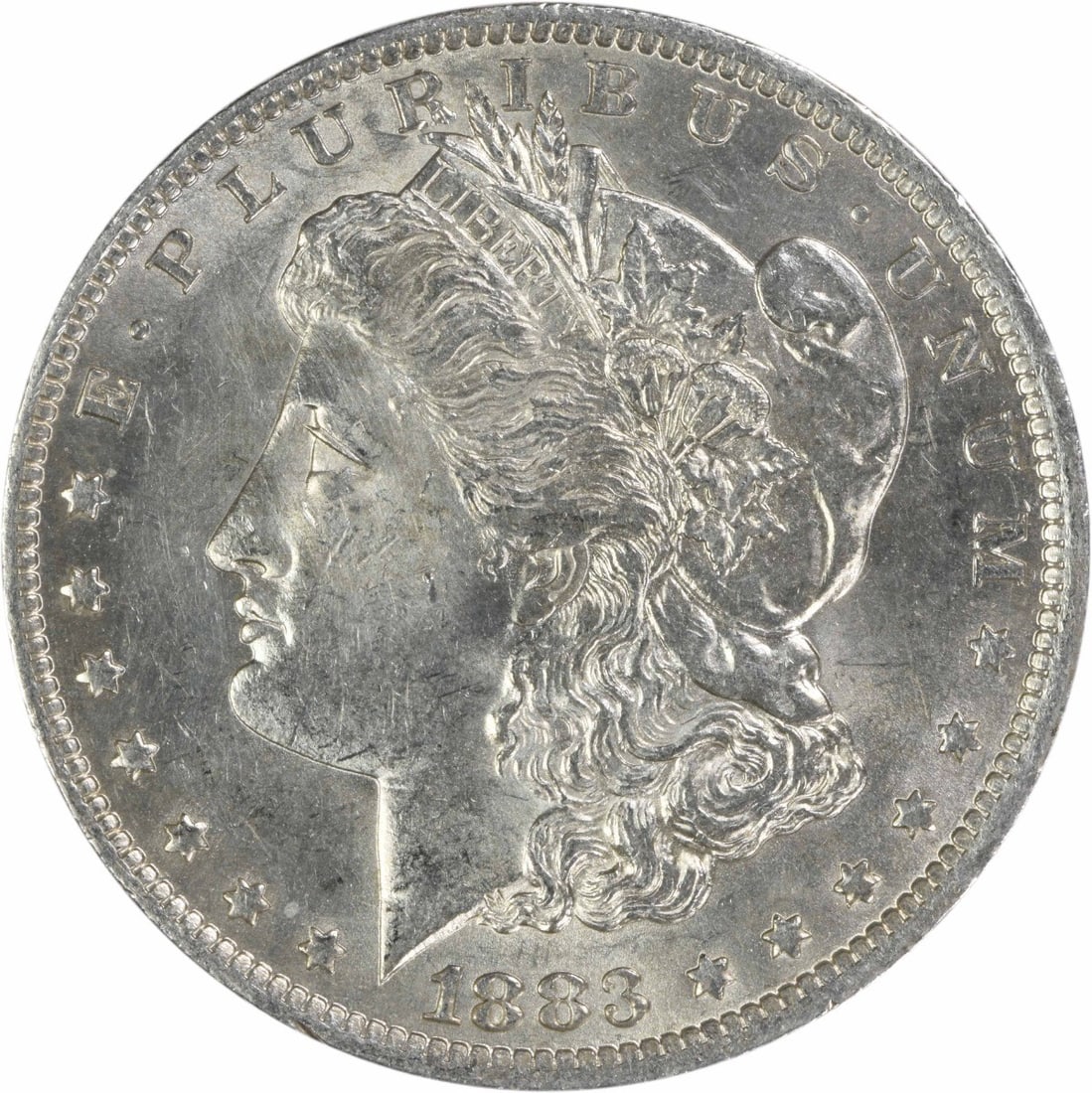 1883 O New Orleans Morgan Dollar AU Uncertified: 1883 O New Orleans Morgan Dollar AU Uncertified This is an 1883-O Morgan Silver Dollar from the New Orleans Mint. The coin is composed of 90% silver and 10% copper, with a reeded edge and a diameter o