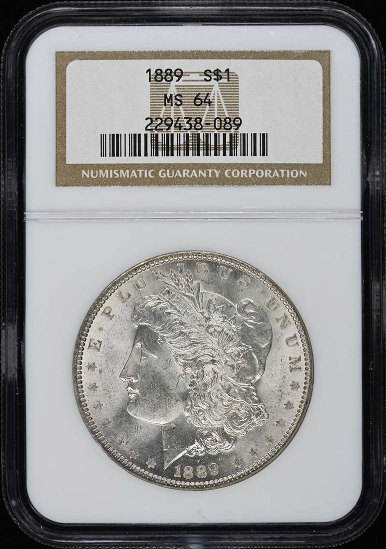 NGC MS64 1889 Philadelphia Morgan Silver Dollar: NGC MS64 1889 Philadelphia Morgan Silver Dollar This is an 1889 Morgan Dollar graded MS64 by NGC. The coin is uncirculated and originates from the Philadelphia Mint. It features the classic Morgan Dol