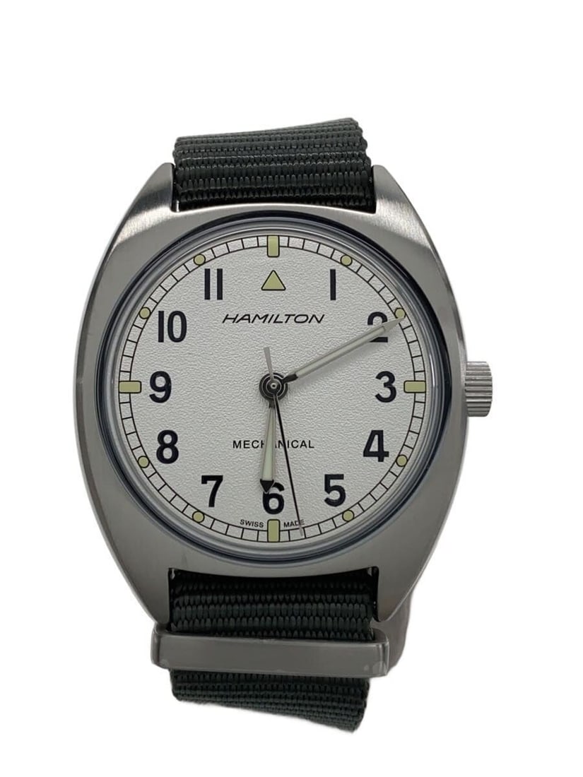 Hamilton Khaki Aviation white nylon strap wristwatch H764190: Hamilton Khaki Aviation white nylon strap wristwatch H764190 This is a pre-owned HAMILTON Khaki Aviation H764190 men's wristwatch featuring a white dial and a durable nylon band. The watch shows sligh