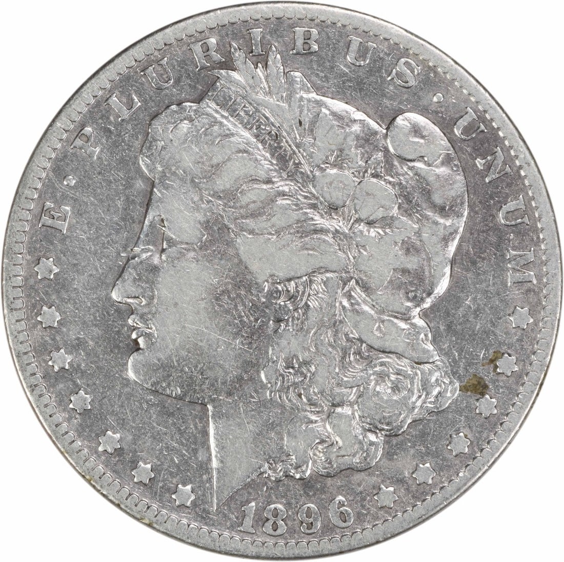 VF 1896 O Morgan Dollar Uncertified 90 Percent Silver US Coin: VF 1896 O Morgan Dollar Uncertified 90 Percent Silver US Coin This 1896-O Morgan Silver Dollar is a circulated coin minted in New Orleans. Composed of 90% silver and 10% copper, it features the iconic