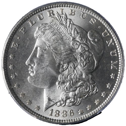 PCGS MS64 1886 Philadelphia Morgan Silver Dollar Uncirculated White Lustrous: PCGS MS64 1886 Philadelphia Morgan Silver Dollar Uncirculated White Lustrous This 1886-P Morgan Silver Dollar is graded MS64 by PCGS, ensuring its uncirculated condition and high quality. The coin is 