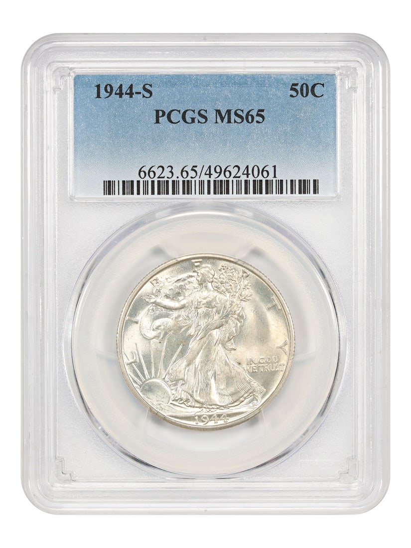 PCGS MS65 1944-S Walking Liberty Half Dollar: PCGS MS65 1944-S Walking Liberty Half Dollar This is a 1944 Walking Liberty Half Dollar graded MS65 by PCGS. The coin is uncirculated and was minted in San Francisco. It is part of the Walking Liberty