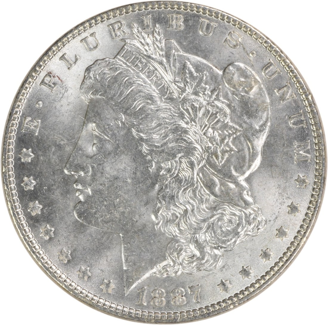 Uncirculated 1887 Morgan Dollar Silver Coin Brilliant Uncertified No Mint Mark: Uncirculated 1887 Morgan Dollar Silver Coin Brilliant Uncertified No Mint Mark This 1887 Morgan Silver Dollar is a Brilliant Uncirculated (BU) coin, featuring no mint mark and composed of silver. It i