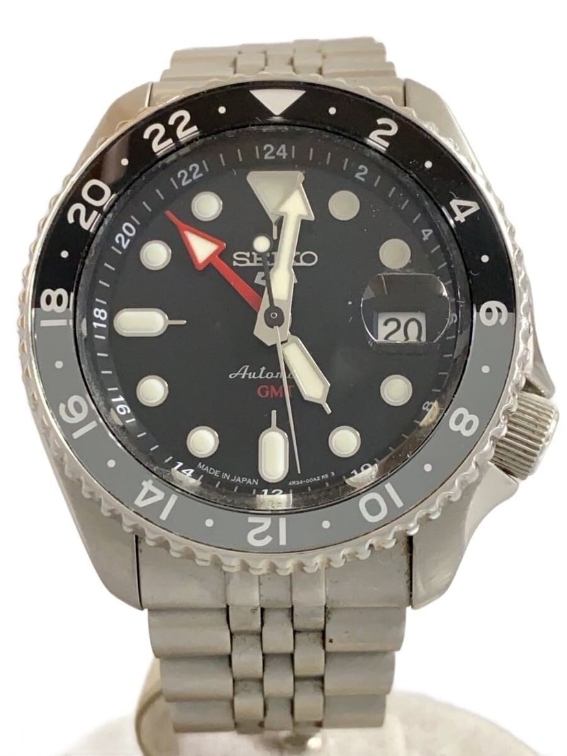 Seiko 5 Sports Mechanical GMT Men's Wristwatch: Seiko 5 Sports Mechanical GMT Men's Wristwatch This SEIKO 5SPORTS 4R34-00A0 men's wristwatch features a black dial and a durable stainless steel case. As a mechanical GMT model from SEIKO's 5SPORTS/SK